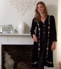 Velvet coat with silk trim and roses